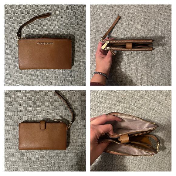 Michael Kors Jet Set Saffiano Leather Double Zip Wristlet - Brown - Picture 3 of 8